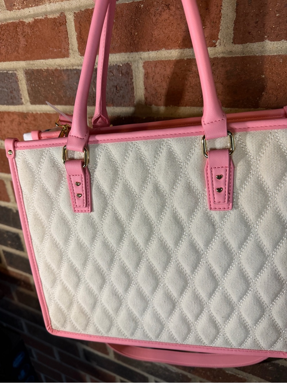 NWT Betsey Johnson Pink & Cream Quilted Tote Handbag with Scarf Accent - Picture 5 of 13